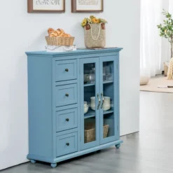 Costway Buffet Sideboard Table Kitchen Storage Cabinet W/ Drawers & Doors WhiteBlueGreen