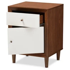 Harlow Mid-Century Modern Scandinavian Style Wood 1-Drawer And 1-Door Nightstand - White And Walnut - Baxton Studio -Living Space Shop GUEST fea2be56 11b8 4489 b93b 07ecc53e6266